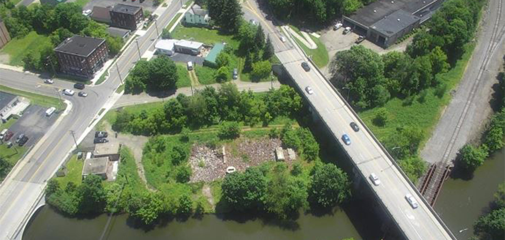 Jamestown aerial of downtown