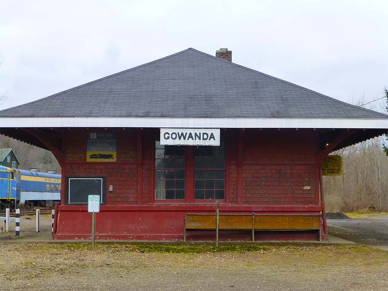 Red building with small Gowanda sign on front