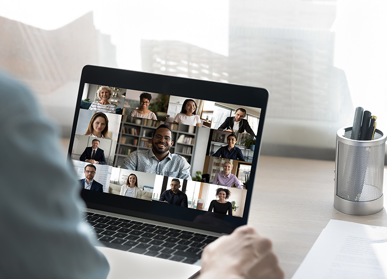 Employees on a remote video call