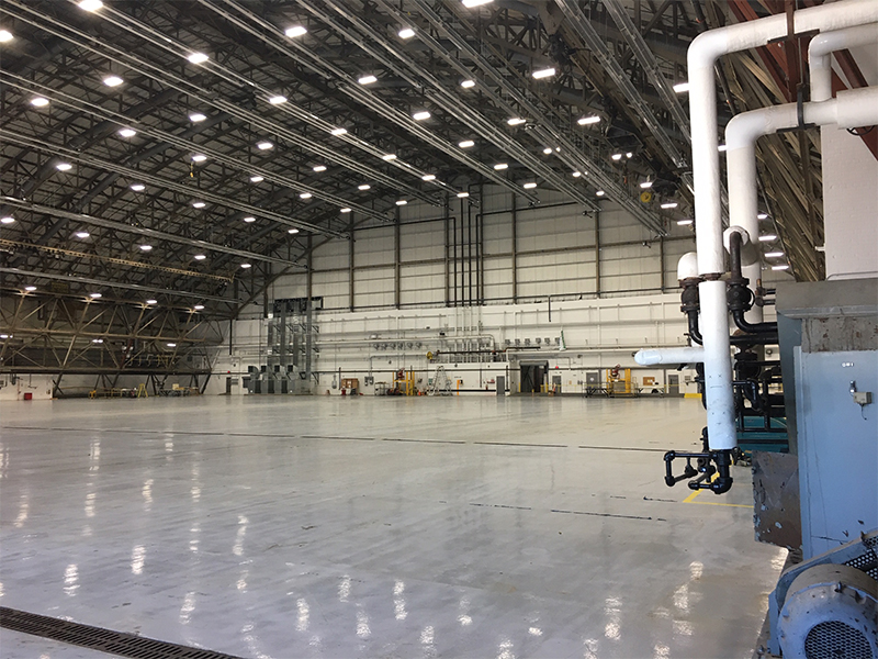 Griffiss hangar with LED lighting