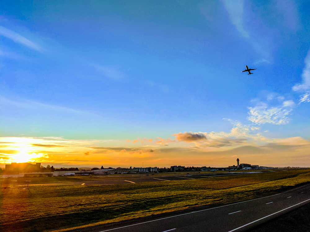 PDX Airport airfield during sunset