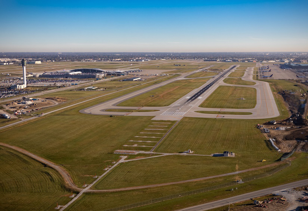Birdseye view of Runway 5R-23L at IND Airport