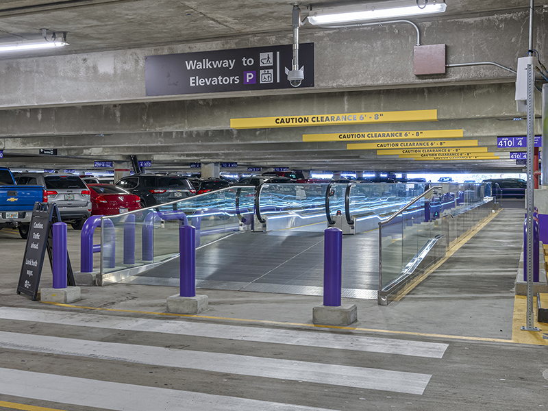 Moving walkway in Tampa International Airport parking garage