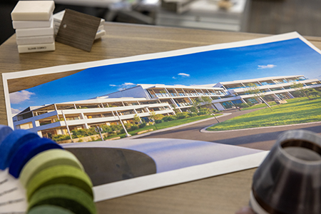 Printed visualization of an office building