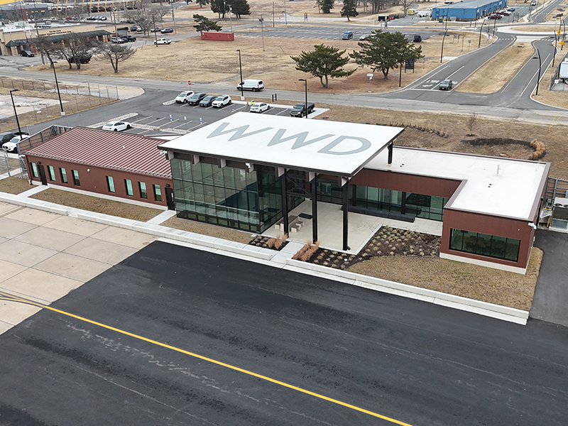 Aerial view of Cape Main Airport terminal building